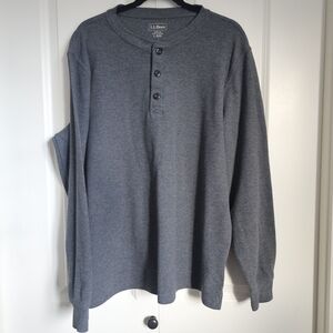 L.L. Bean Men's Grey  Henley Shirt Long Sleeve Cotton L Reg